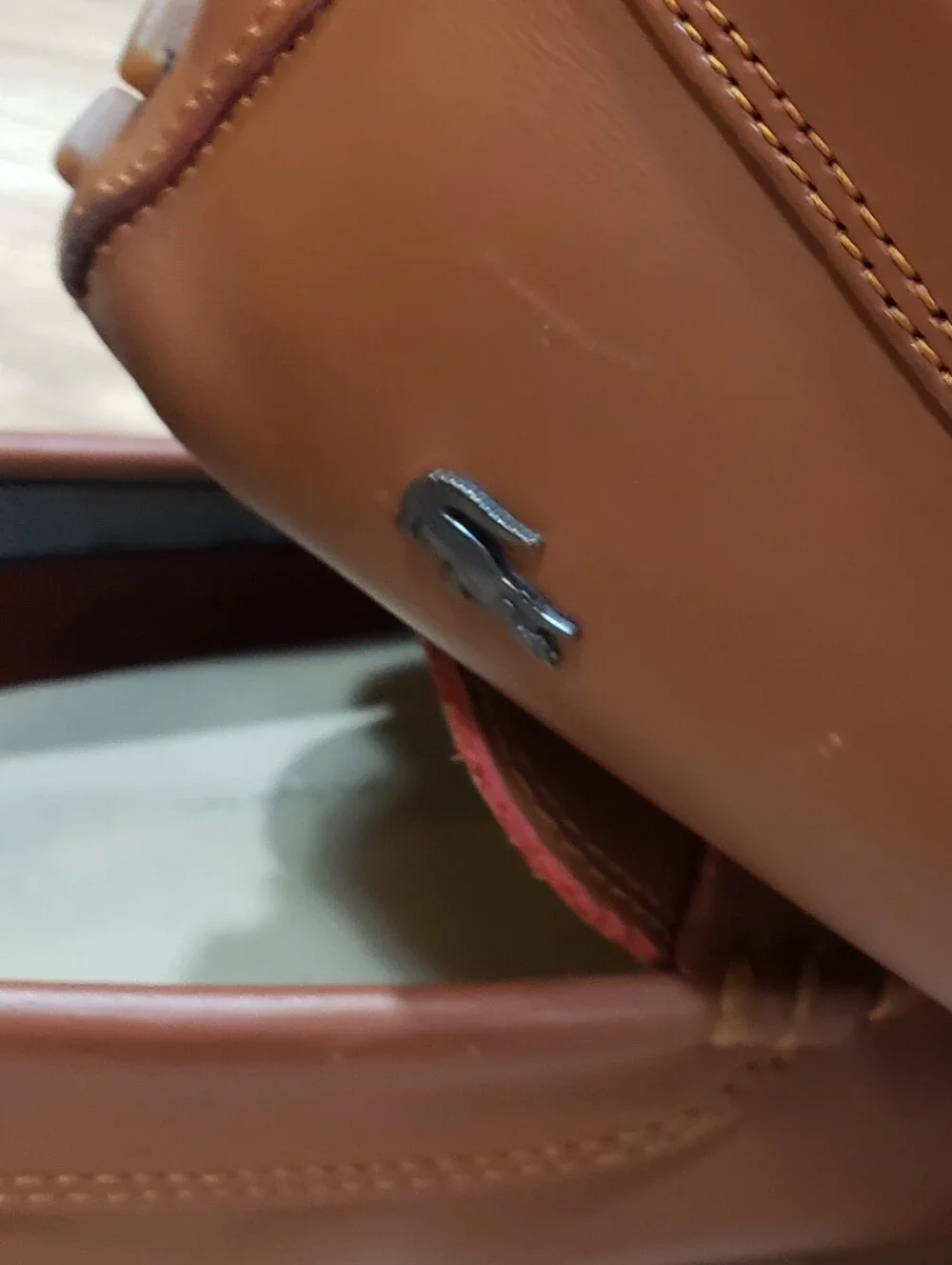 Lacoste Concours Driving Loafer Men 9 Crocodile Logo Emblem On Side Tan